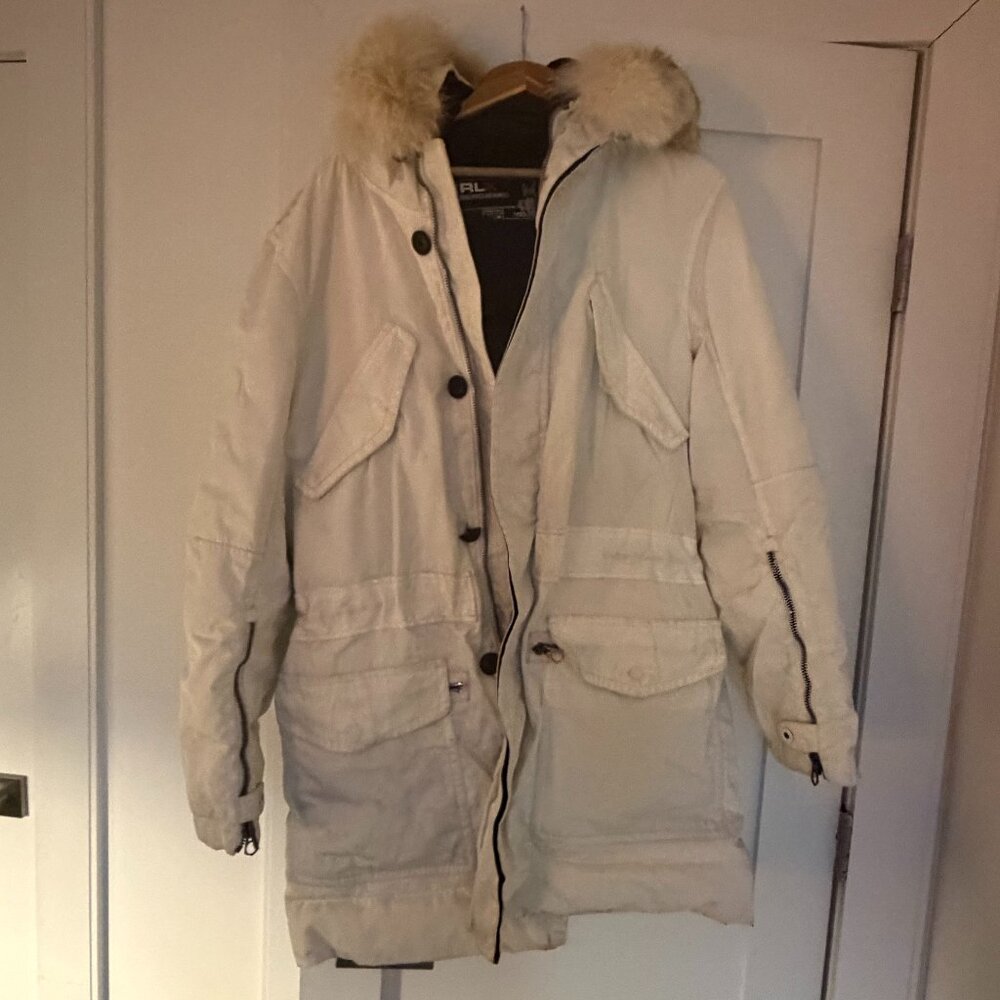 Vintage RLX Men’s Parka with Detachable Coyote Fur Hood — White, M